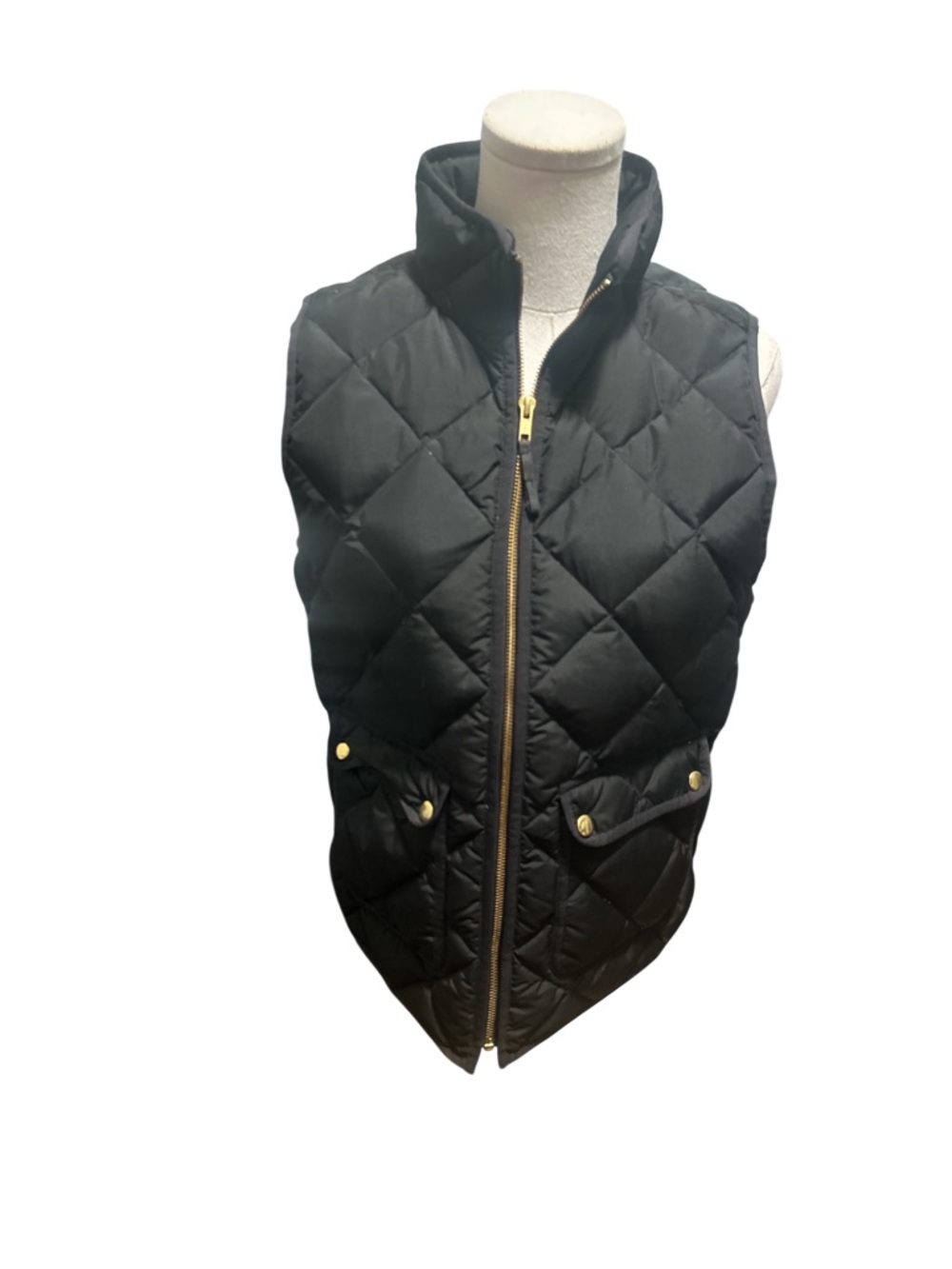 J.Crew Excursion Down Puffer Vest S Black Quilted Gold Hardware Preppy - Picture 2 of 9